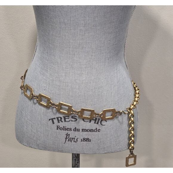 Vintage Antiqued Gold Chain Belt Geometric Link Adjustable Artisan Statement main image 4